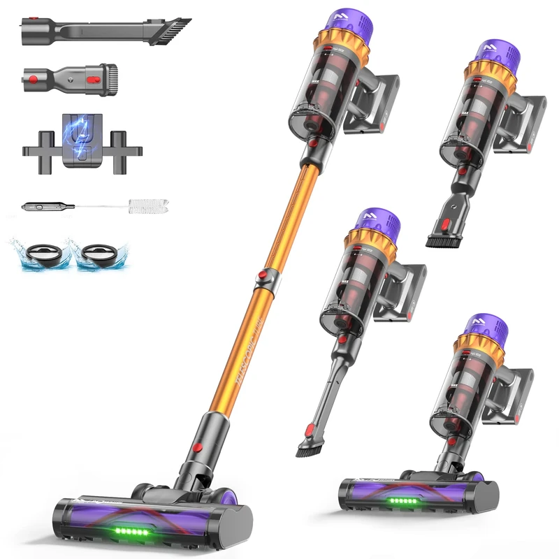 AlloyMove Cordless Vacuum Cleaner, 80Min/50Kpa/550W Vacuum Cleaner for Home, Rechargeable Stick Vacuum Cleaners with Wall-Mount Charging Station&Anti-Tangle, Lightweight Vacuum for Pet Hair/Carpet A05