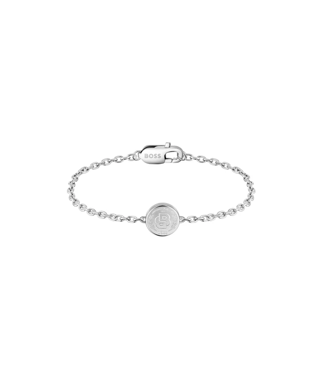 BOSS Jewelry Men's DOUBLE B COIN Collection Bracelet in Stainless Steel with a Coin Charm - 1580763M