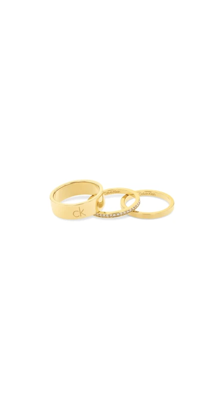Calvin Klein Women's CK TRIO Collection Set of 3 Rings in Yellow Gold Embellished with Crystals - 35000795C