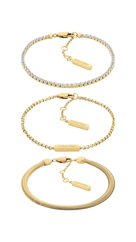 Calvin Klein Women's CK TRIO Collection Set of 3 Bracelets in Yellow Gold Embellished with Crystals - 35000797