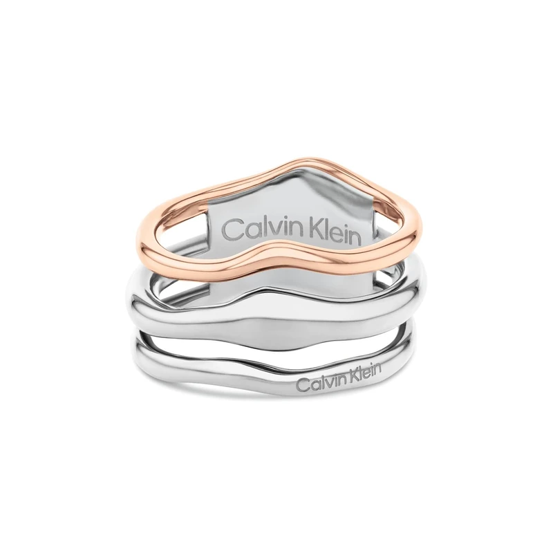 Calvin Klein Women's CK WAVY Collection Ring in Two-Tone Stainless Steel - 35000651E