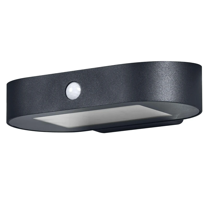 OSRAM Endura Style Oval Small Solar wall Light, Warm White Light (3000K), Integrated Sensor, usable Without Power, Long runtime: 30 Times 60 Seconds in PIR Mode, IP44 Protection, Black