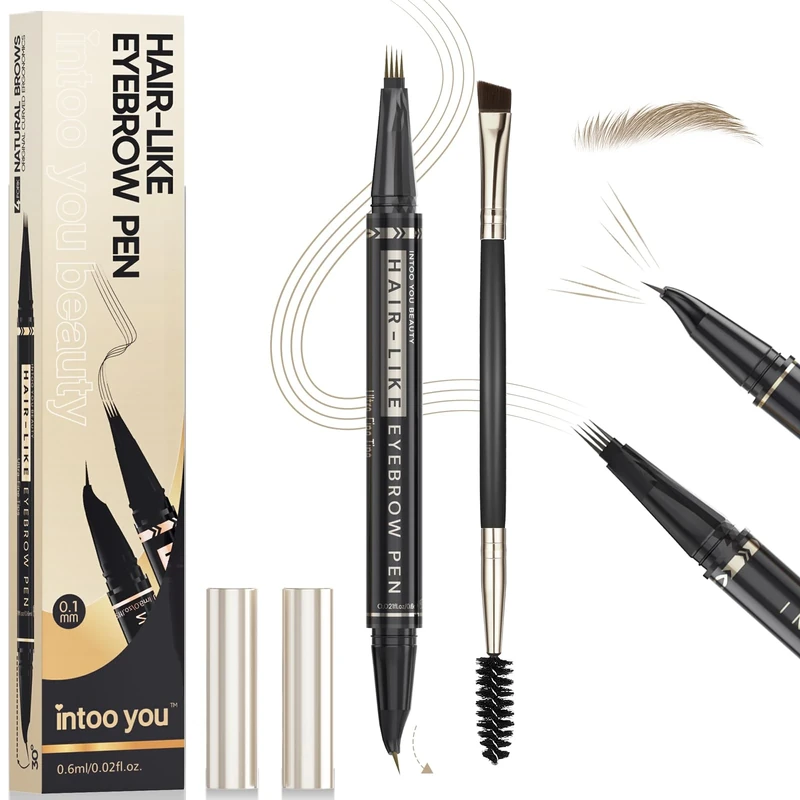 Intoo You 30° Curved Eyebrow Pencil, Magic 2 in 1 Eyebrow Pen Pro, Waterproof Eye Brow Pen with 4 Tips, Vivid Microblading Brow Pencils for Women, Last All Day Makeup (Light Brown)