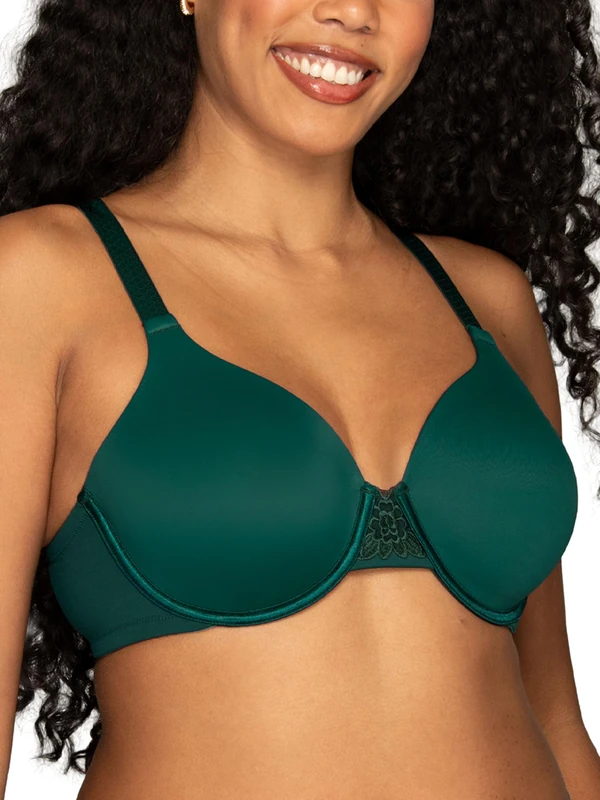 Vanity Fair Women's Full Figure Beauty Back Smoothing Bra, 4 Way Stretch Fabric, Lightly Lined Cups up to H, Underwire - Emerald Gem, 46D
