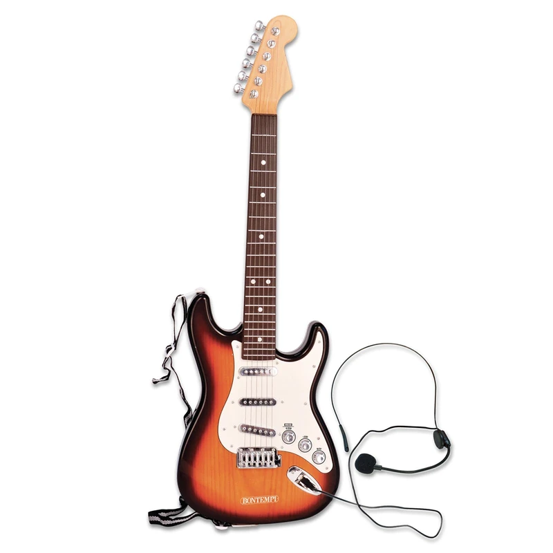Bontempi | Rock On - Rock Guitar Wireless Electronic with Microphone, Shoulder Strap and Pre-Recorded Songs , 67 cm