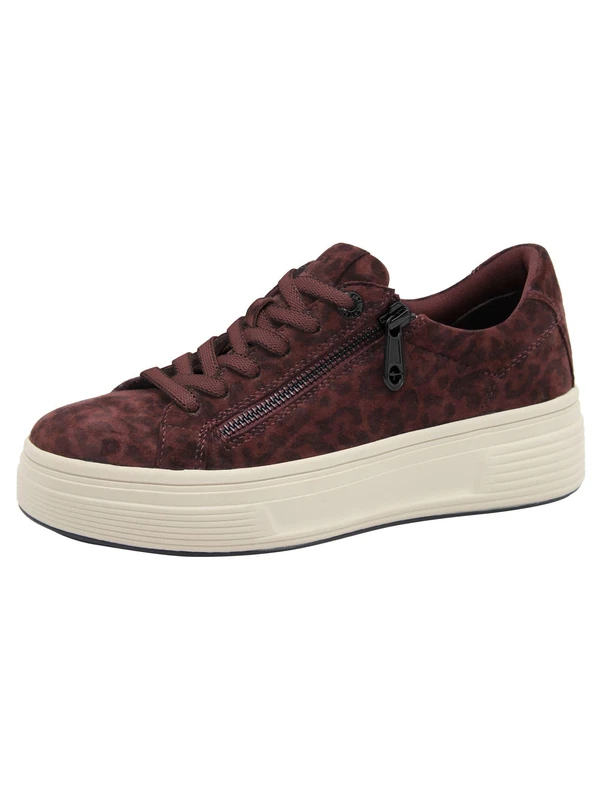 Tamaris Comfort Women’s Platform Sneakers with Zip Low Top, Dk Red Leopard, 6 UK