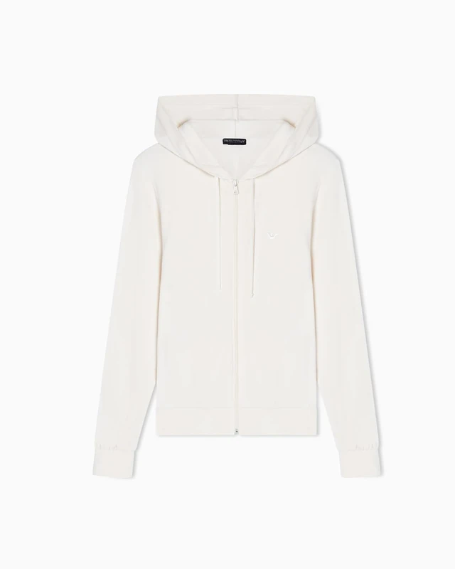 EMPORIO ARMANI Women's VISCOSE FLEECE HOODED ZIP SWEATSHIRT Black L
