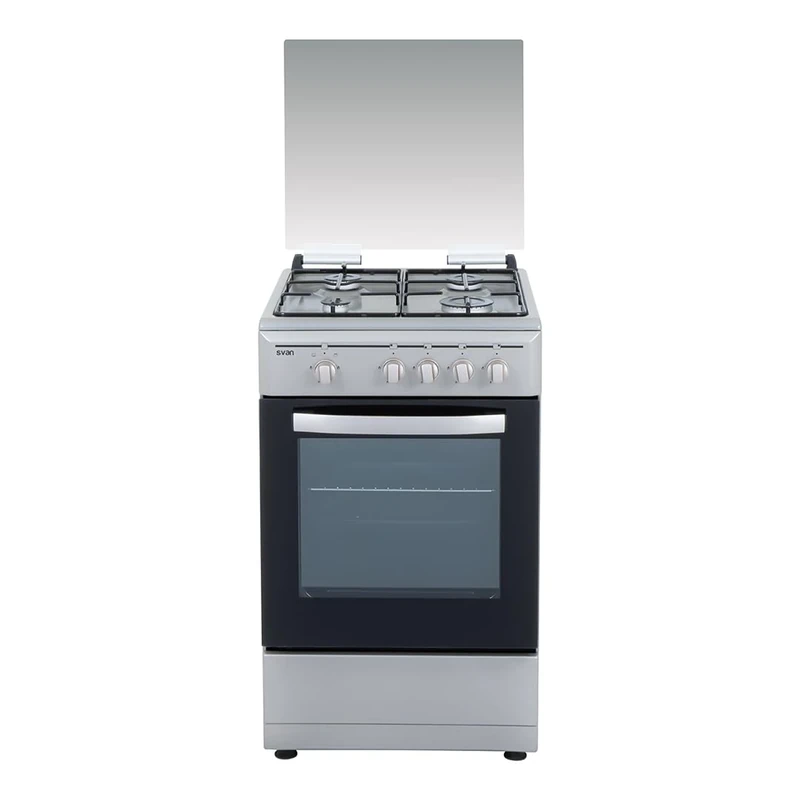Svan Cocina Gas Butano 4 Zonas de Cocción, Horno 43 L, Inox SKG4501X. Control Manual, 2 Programas de Cocción, Cristal en Puerta de Doble Capa, Tapa Abatible