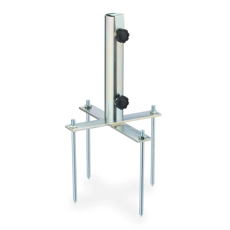 Relaxdays Parasol Anchor, Ground Spike, 25-40 mm Pole, Beach Umbrella & Rotary Clothes Line Holder, for Lawn, Silver