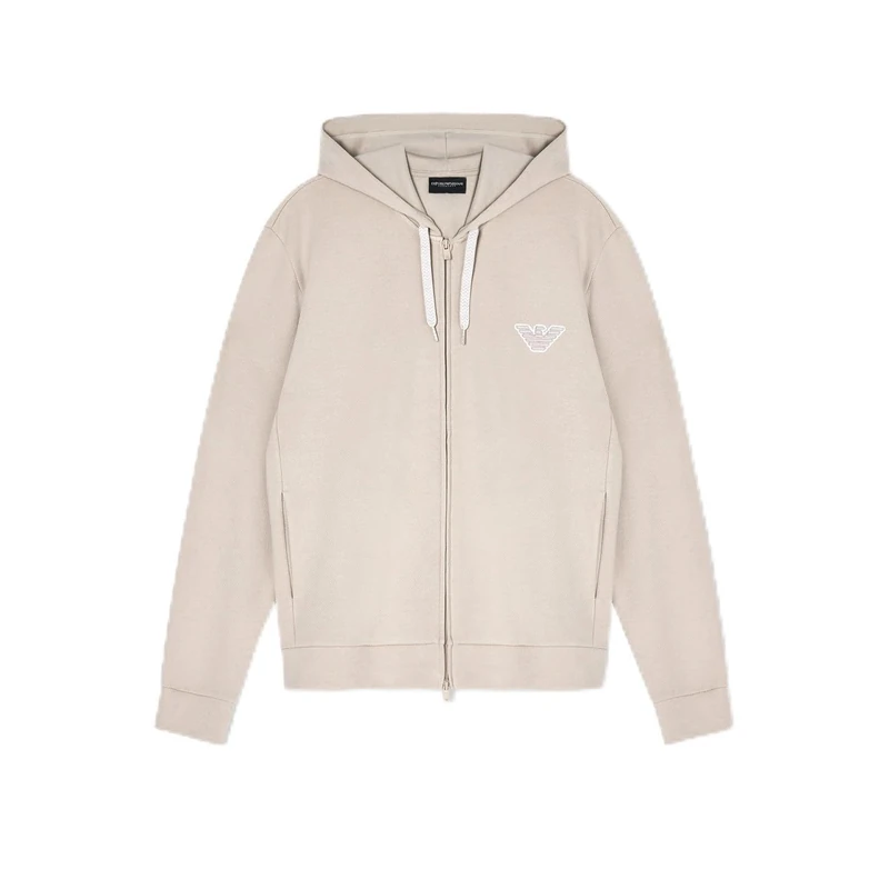 EMPORIO ARMANI Men's EAGLE PATCH HOODED ZIP SWEATSHIRT Beige XL