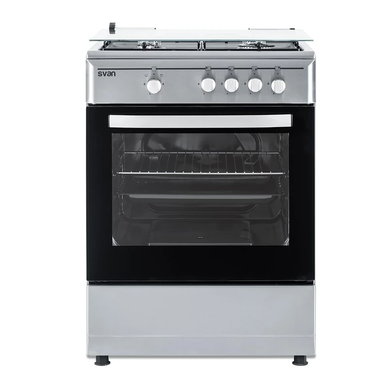 Svan Cocina Gas Butano 4 Zonas de Cocción, Horno 59 L, Inox SKG4601X. Control Manual, 2 Programas de Cocción, Cristal en Puerta de Doble Capa, Tapa Abatible