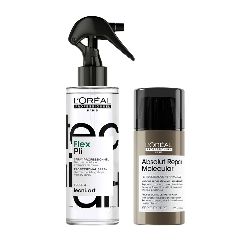 L'Oréal Professionnel Protect & Style Bundle: Tecni Art Flex Pli, Thermo-modelling Styling Hair Spray, Absolut Repair Molecular Leave-In Cream, 190ml & 100ml