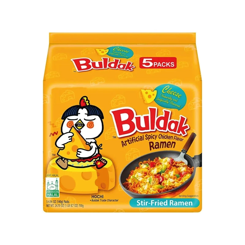Buldaak Hot Chicken Cheese Flavour Ramen – Pack of 5 x 140g | Spicy Korean Instant Noodles with Creamy Cheese Twist | Halal Certified