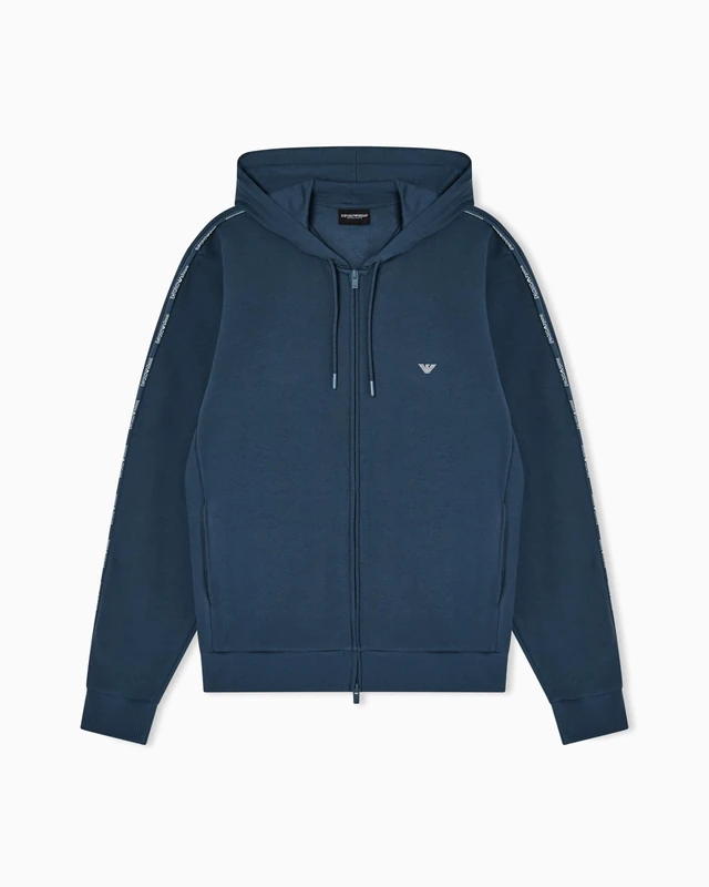Emporio Armani Men's TERRY HOODED ZIP SWEATSHIRT Blue L