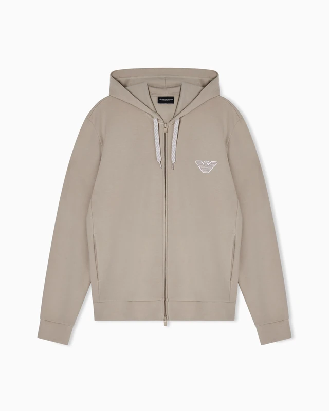 EMPORIO ARMANI Men's EAGLE PATCH HOODED ZIP SWEATSHIRT Beige M