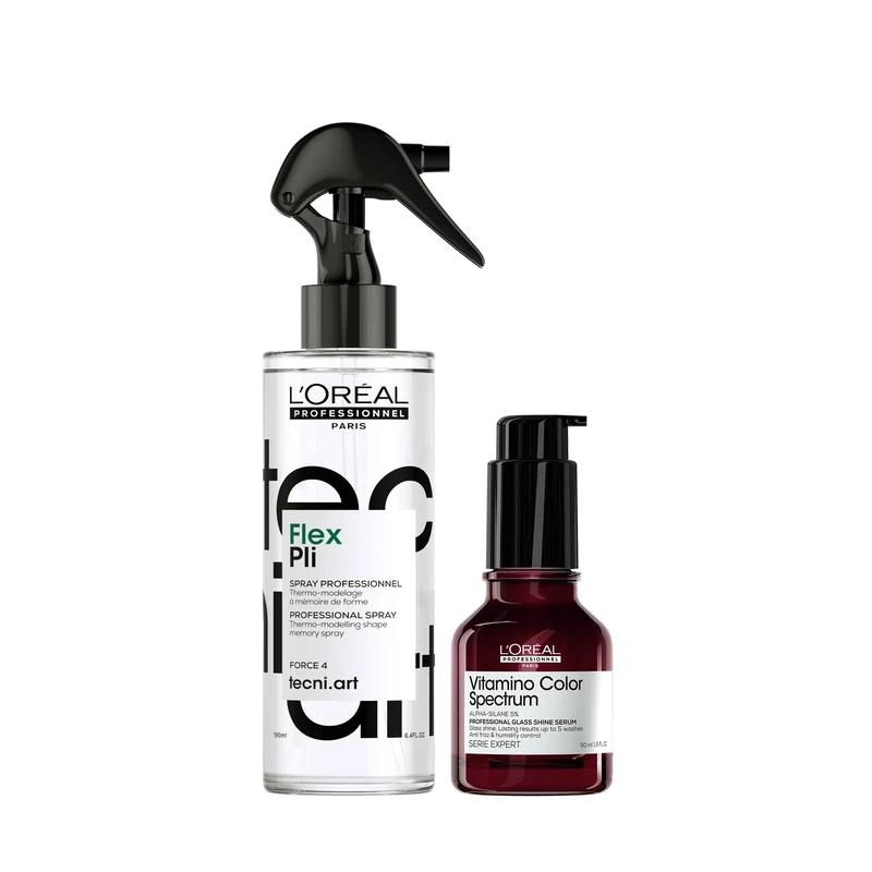 L'Oréal Professionnel Vitamino Color Spectrum Glass Shine Hair Serum 50ml & Tecni Art Flex Pli Thermo-modelling Styling Hair Spray, For Anti-frizz, glass shine & volumising spray, 50ml & 190ml - Image 1