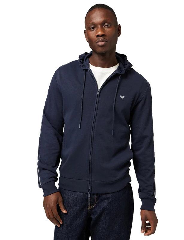 Emporio Armani Men's TERRY HOODED ZIP SWEATSHIRT Blue L