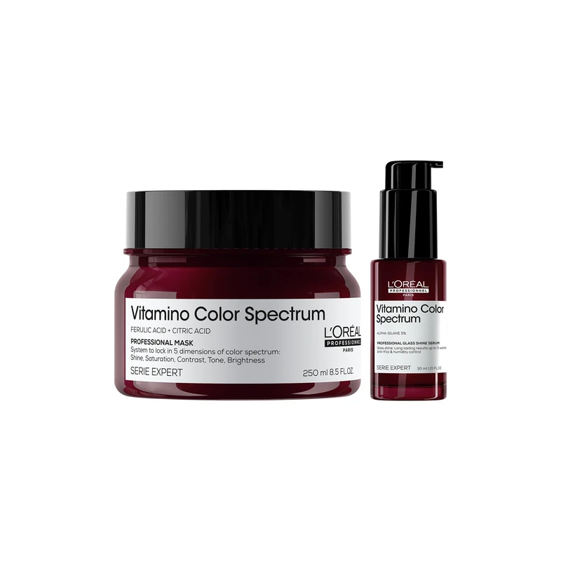 L'Oréal Professionnel Vitamino Color Spectrum Hair Mask and Glass Shine Hair Serum 30ml Set, Ultimate coloured hair protection bundle, for Smooth & Glass Shine Hair, No Frizz