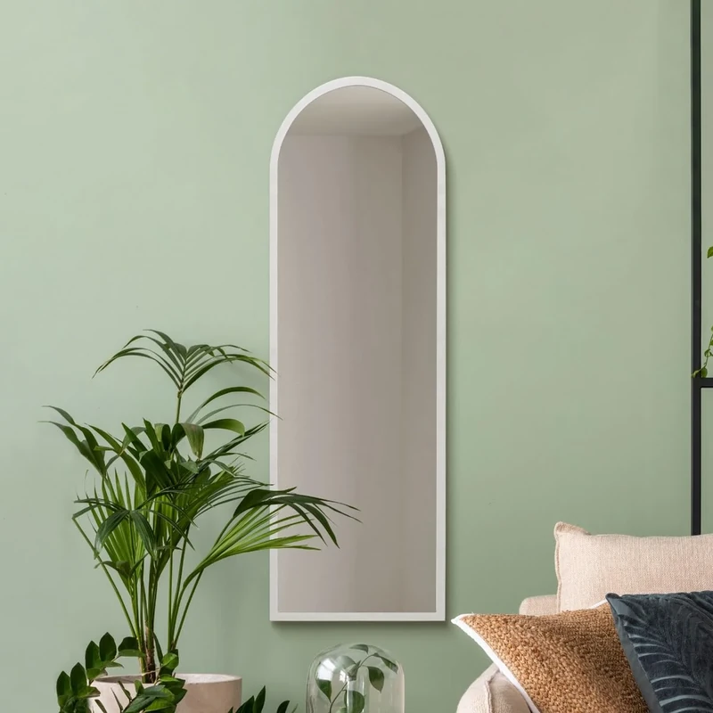 MirrorOutlet Arched Modern White Large Arched Metal Modern Wall Mirror: 120 x 40cm - Suitable for Bedroom, Living Room, Dressing Room, and Living spaces.