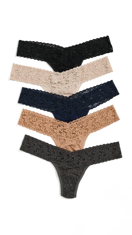 hanky panky Women's Signature Lace Low Rise Thong 5-Pack Panties, Bngs, One Size (Pack of 5)