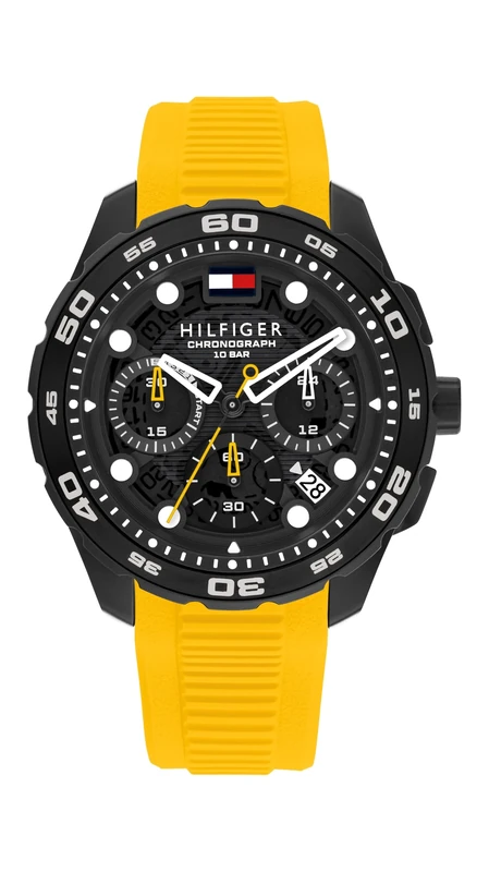 Tommy Hilfiger Chronograph Quartz Watch with Calendar for Men with Yellow Silicone Bracelet - 1792235