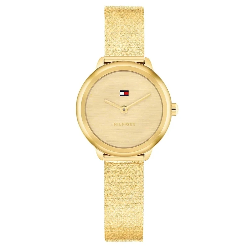 Tommy Hilfiger Two Hand Quartz Movement Watch for Women with Gold Colored Stainless Steel Mesh Bracelet - 1782811