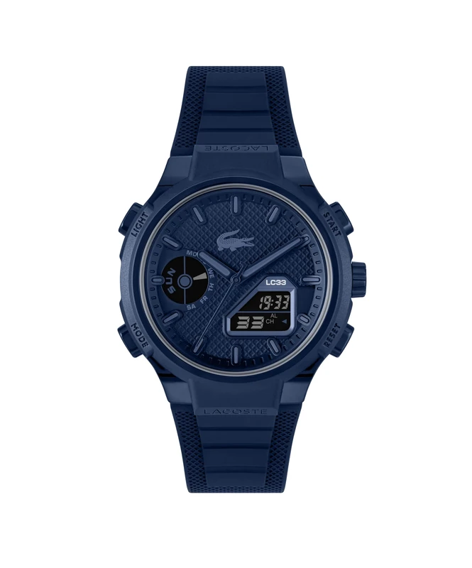 Lacoste Analog-Digital Multifunction Quartz Watch for Men LC33 Collection with Navy Blue Silicone Bracelet - 2011448
