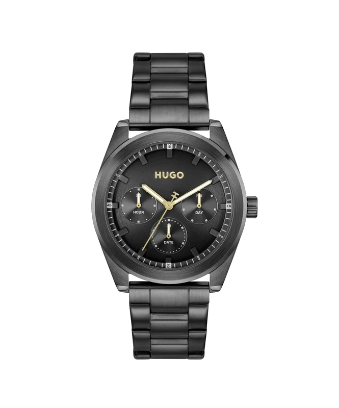 HUGO Analogue Multifunction Quartz Watch for Men #Bright Sport Collection with Black Stainless Steel Bracelet - 1530426