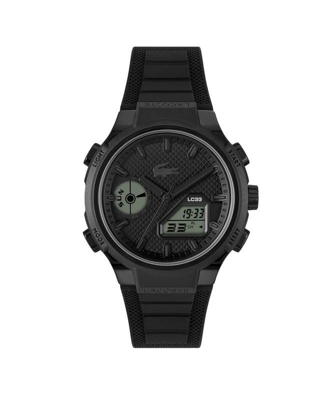 Lacoste Analog-Digital Multifunction Quartz Watch for Men LC33 Collection with Black Silicone Bracelet - 2011447