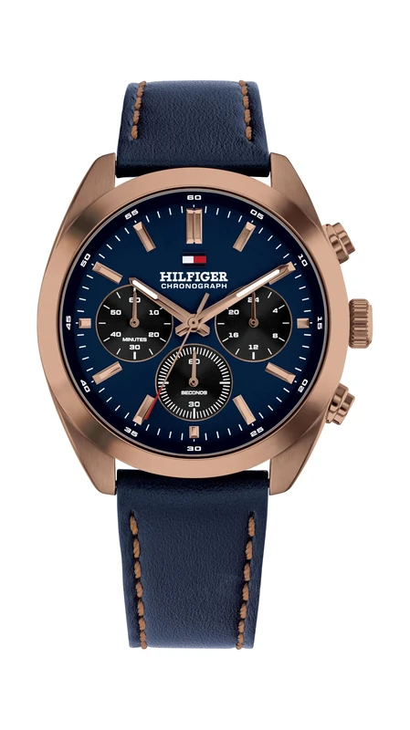 Tommy Hilfiger Chronograph Quartz Watch for Men with Navy Blue Leather Strap - 1710721