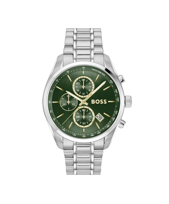 BOSS Chronograph Quartz Watch with Calendar for Men Grand Prix 44 - LE Collection with Silver Stainless Steel Bracelet - 1514266