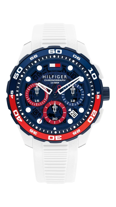 Tommy Hilfiger Chronograph Quartz Watch with Calendar for Men with White Silicone Bracelet - 1792231