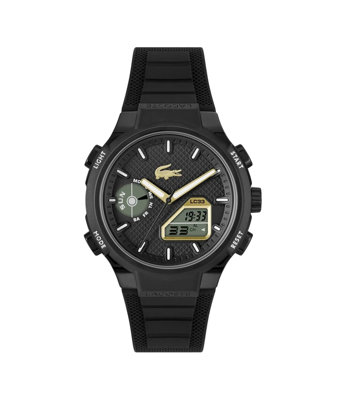 Lacoste Analog-Digital Multifunction Quartz Watch for Men LC33 Collection with Black Silicone Bracelet - 2011435