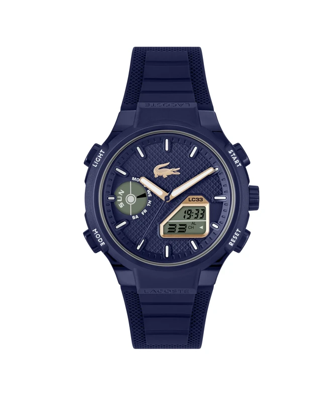 Lacoste Analog-Digital Multifunction Quartz Watch for Men LC33 Collection with Navy Blue Silicone Bracelet - 2011434