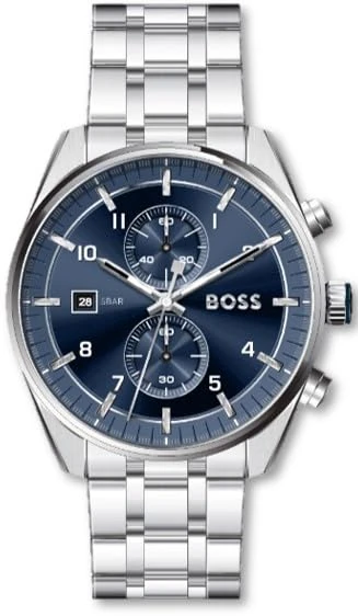 BOSS Chronograph Quartz Watch with Calendar for Men SKYTRAVELLER LE Collection with Silver Stainless Steel Bracelet - 1514216