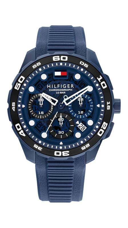 Tommy Hilfiger Chronograph Quartz Watch with Calendar for Men with Navy Blue Silicone Bracelet - 1792232