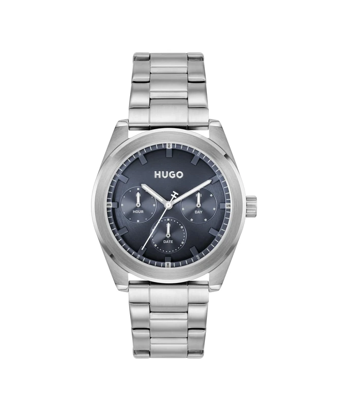 HUGO Analogue Multifunction Quartz Watch for Men #Bright Sport Collection with Silver Stainless Steel Bracelet - 1530424