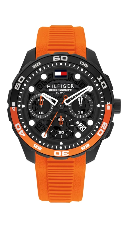 Tommy Hilfiger Chronograph Quartz Watch with Calendar for Men with Orange Silicone Bracelet - 1792234