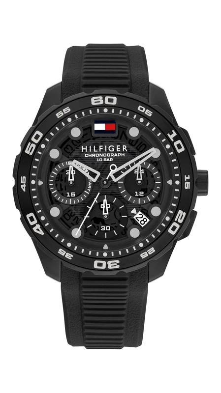 Tommy Hilfiger Chronograph Quartz Watch with Calendar for Men with Black Silicone Bracelet - 1792233