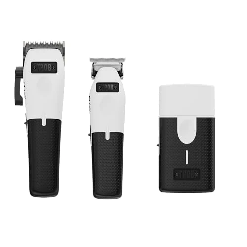 TPOB Play Barber Hair Clippers for Men 7500 RPM with Rubber Grips (White 3 Set)