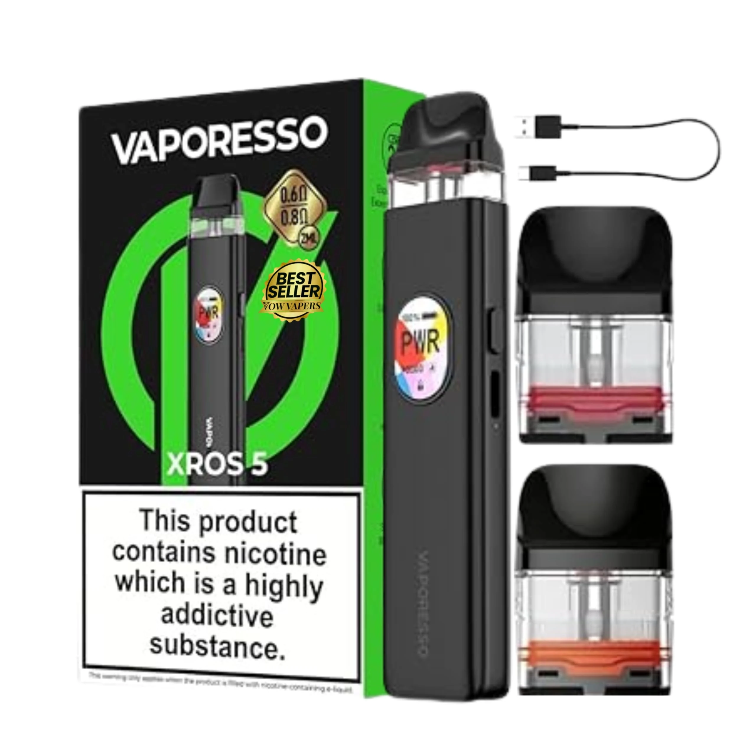 Vaporesso Xros 5 Vape Pod Kit, 1500mAh battery, 30w, Type-C fast charging, [10 Colours] 0.88" HD Screen includes two XROS Series Mesh Pods (0.6Ω & 0.8Ω) (Cosmic Black)