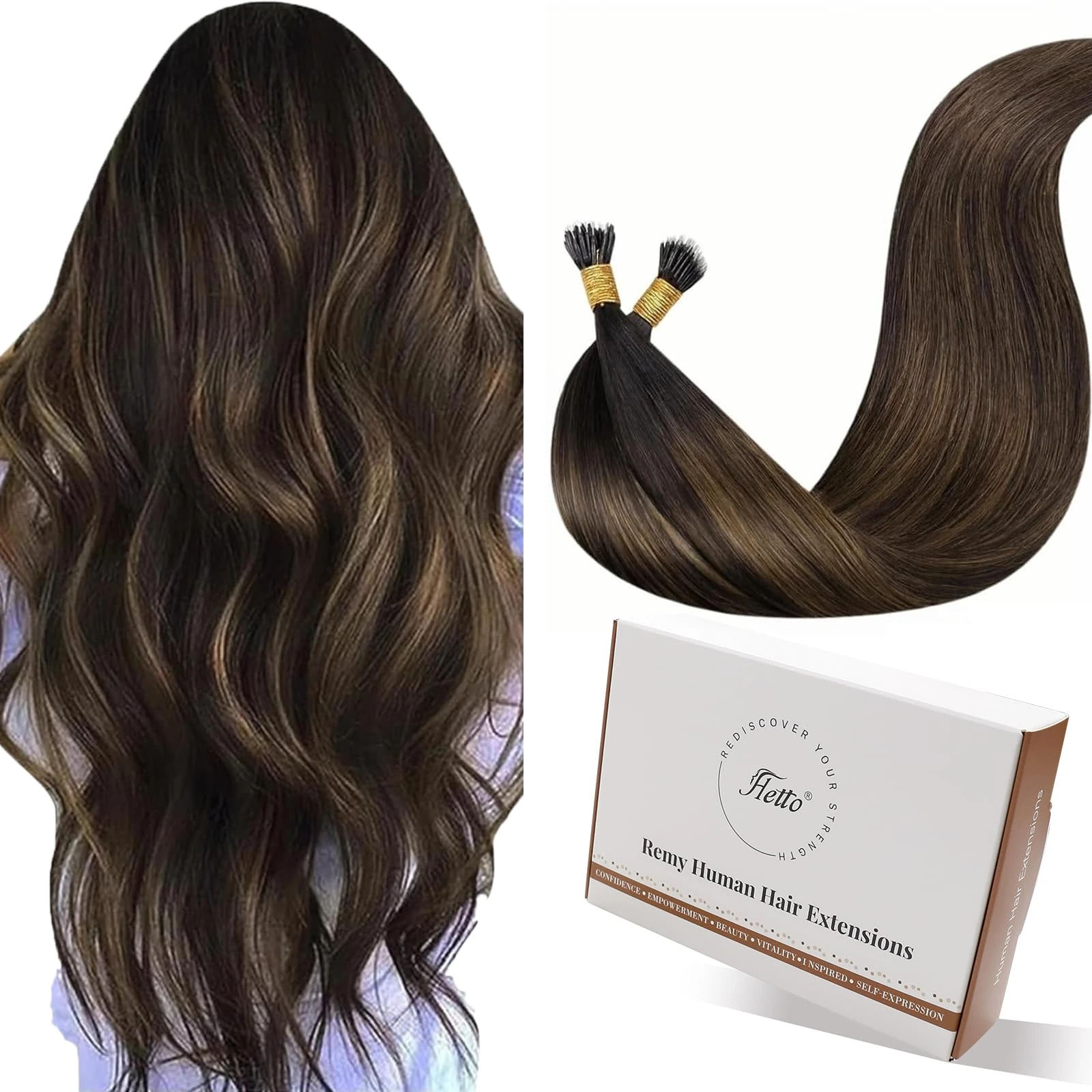 Hetto Nano Beads Hair Extensions Dark Brown Nano Hair Extensions Real Human Hair Balayage Brown Nano Rings Extension Human Hair Straight 50g 50strands #2/6/2 14 Inch