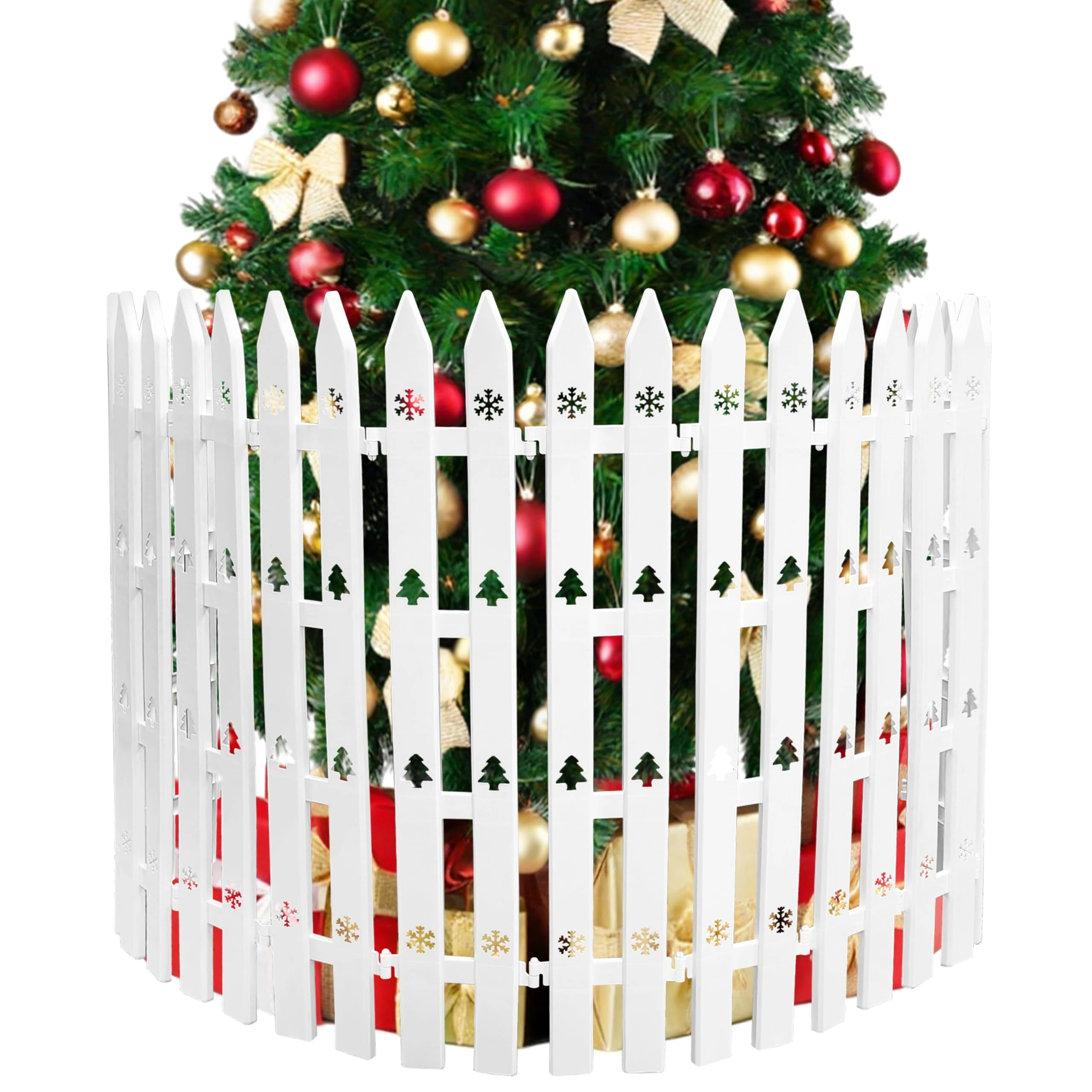 60cm Extra Tall Christmas Tree Fence,24PCS White Plastic Fence Panels with Tree Patterns,Christmas Tree Protector from Dogs,Cats,Kids,Decorative Xmas Tree Guard