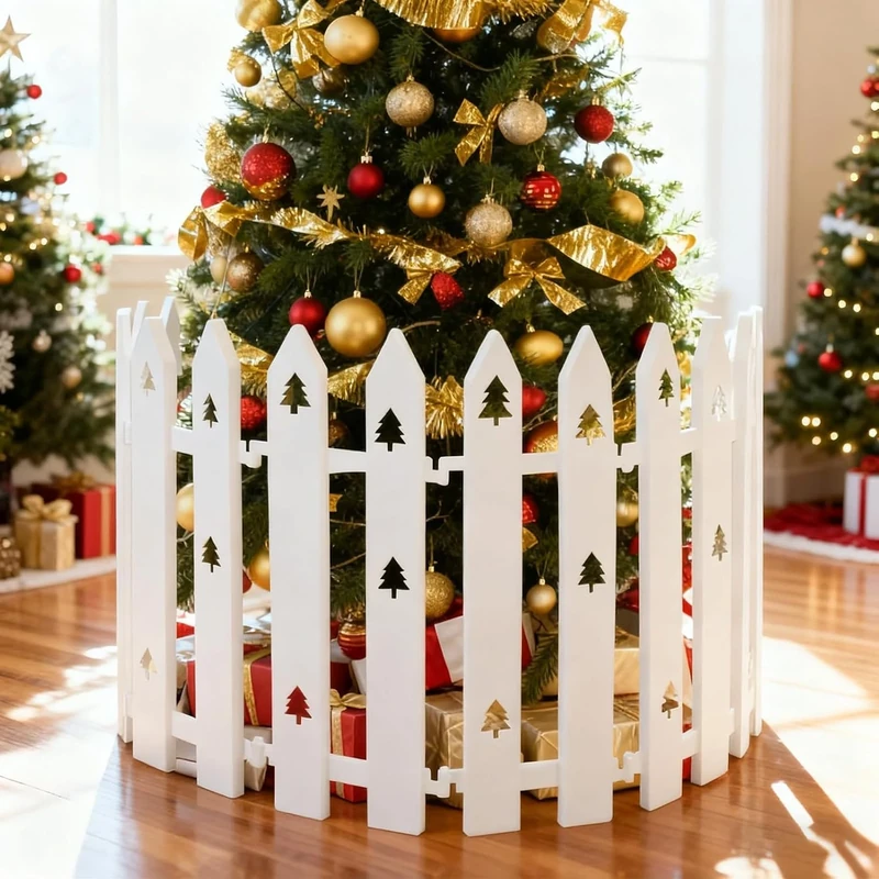 40cm Extra Tall Christmas Tree Fence,36PCS White Plastic Fence Panels with Tree Patterns,Christmas Tree Protector from Dogs,Cats,Kids,Decorative Xmas Tree Guard