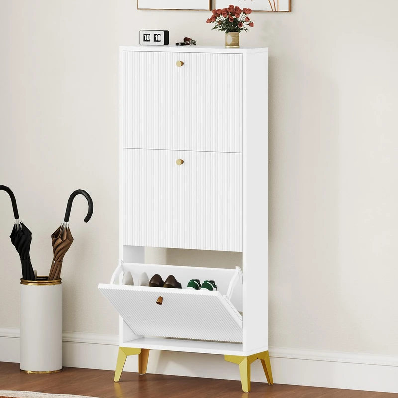 DWVO Shoe Storage Cabinet for Hallway, Shoe Cupboard with 3 Drawer, Adjustable and Removable Divider Shoes Cabinet Freestanding Footwear Stand for Hallway, Entryway, Living Room, White