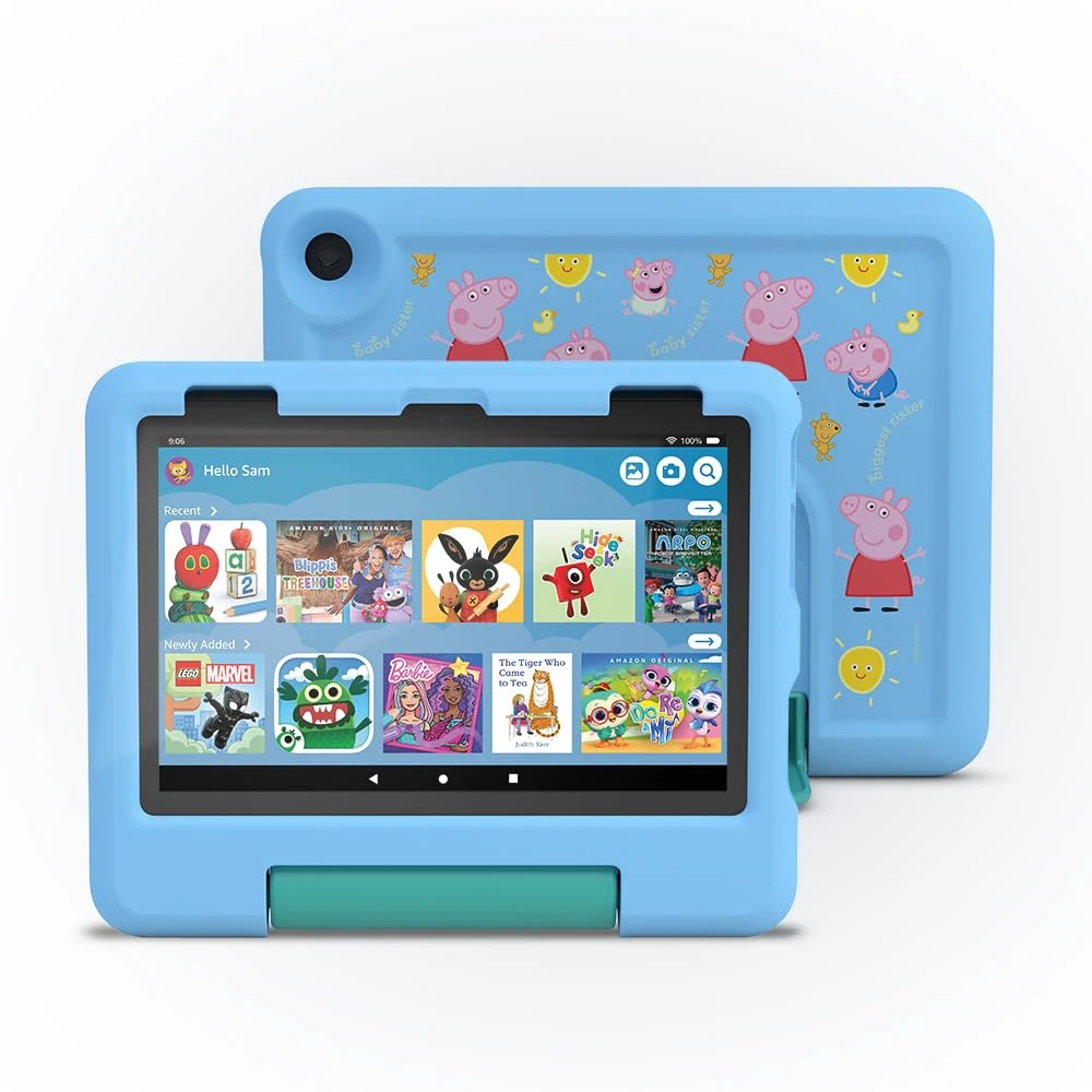 Amazon Fire HD 8 Kids tablet (Peppa Pig, limited edition), ages 3–7 | Includes ads-free books, games and videos, 8" HD screen, parental controls, 13-hr battery, 32 GB, Blue