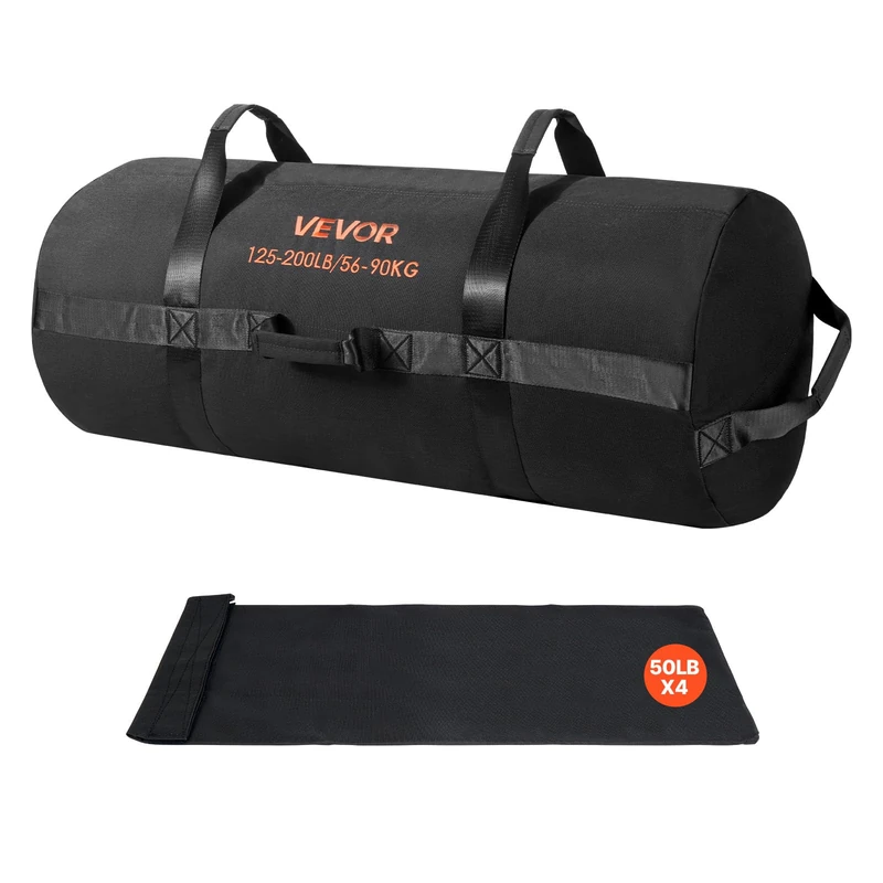 VEVOR Workout Sandbag, Heavy Duty Workout Power Bags with Handles, 125-200 lbs Adjustable Slam Bag for Fitness Strength Weight Training Cross-Training, Home Gym Exercise, Black (Unfilled)