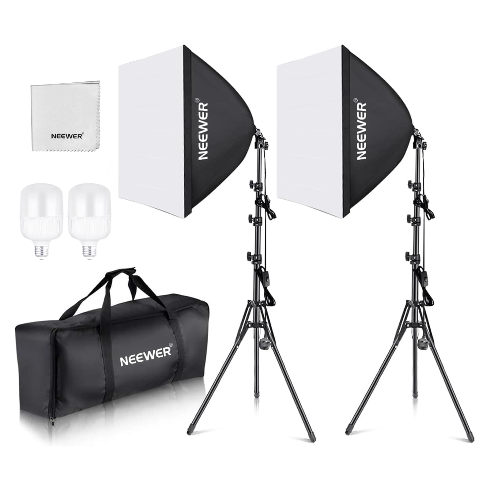 NEEWER 2 Pack 700W Equivalent Softbox Lighting Kit, 5700K LED Bulbs, 24x24" Softbox with E27 Socket, Cleaning Cloth, Photo Studio Equipment Continuous Light Kit for Photography Video Recording, NK200