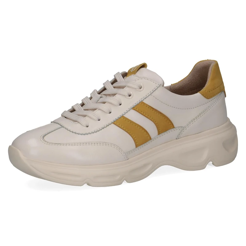 CAPRICE Women's Leather Sneakers, Yellow (Vanilla Comb), 6.5 UK