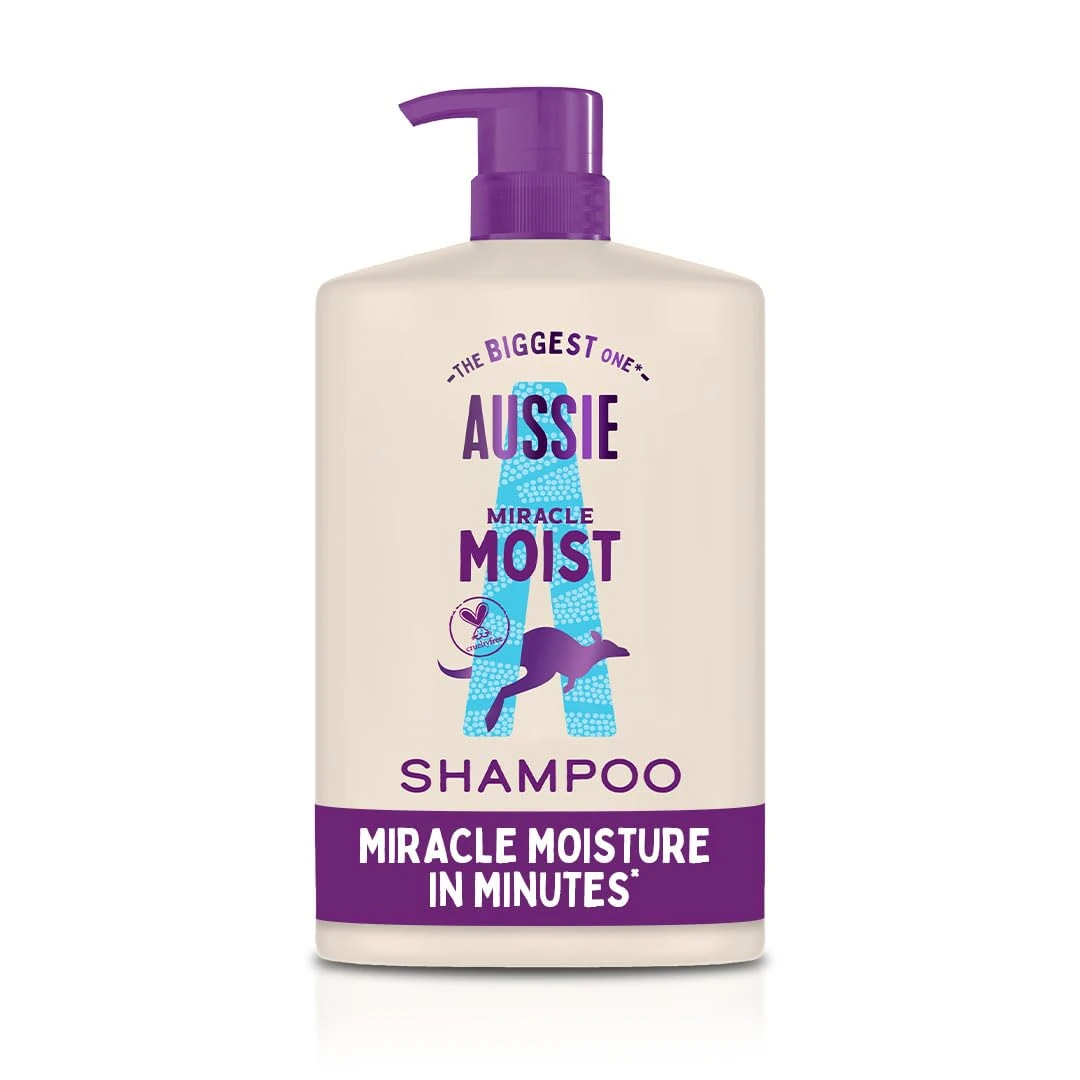 Aussie Miracle Moist Shampoo 1L, XXL Value pack. Moisturizing Formula to Revive & Restore Damaged, Brittle and Dry Hair. With Australian Macadamia Nut Oil, Cruelty-Free